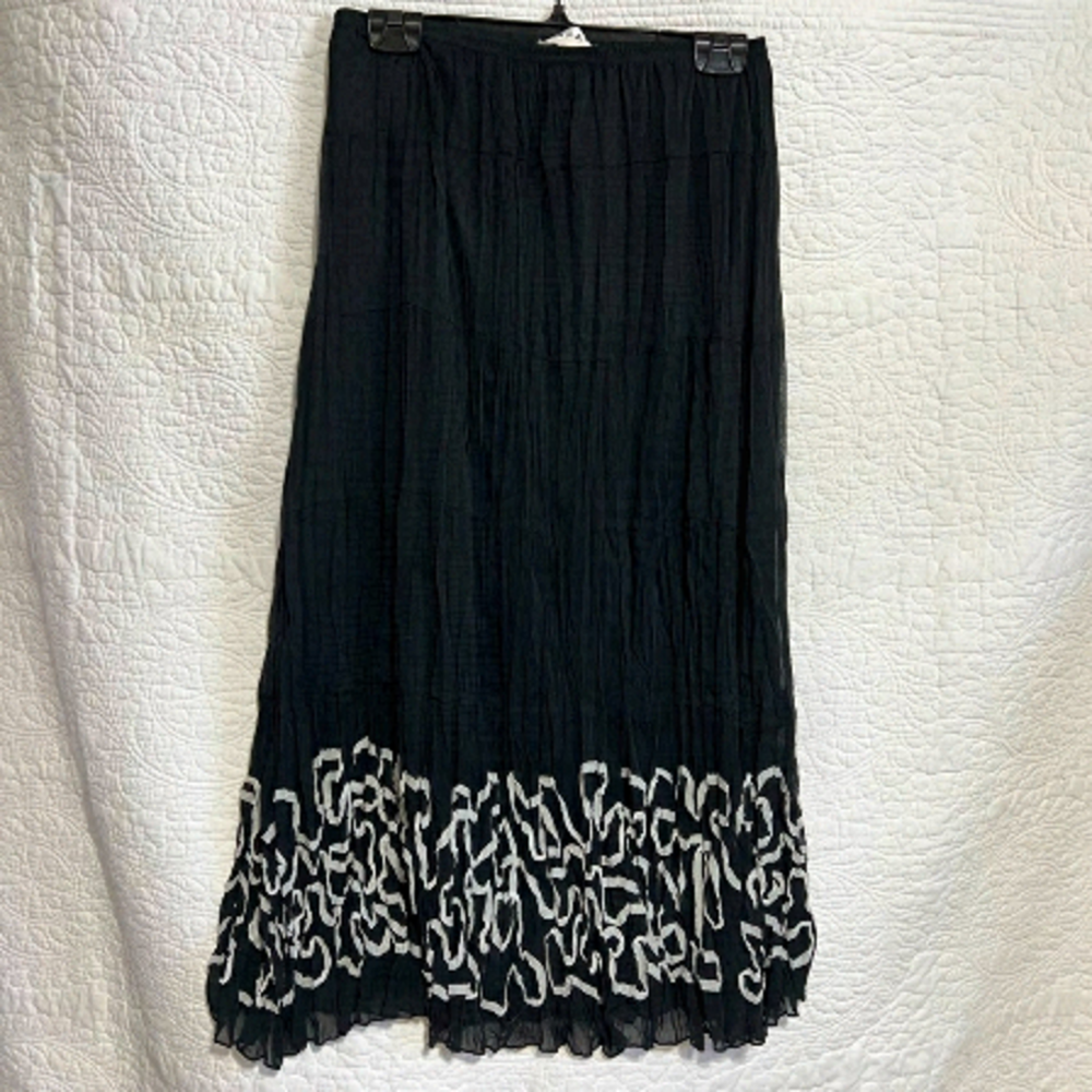 Rafael Womens Black & White Boho Tiered Style Peasant Maxi Skirt, Size Small